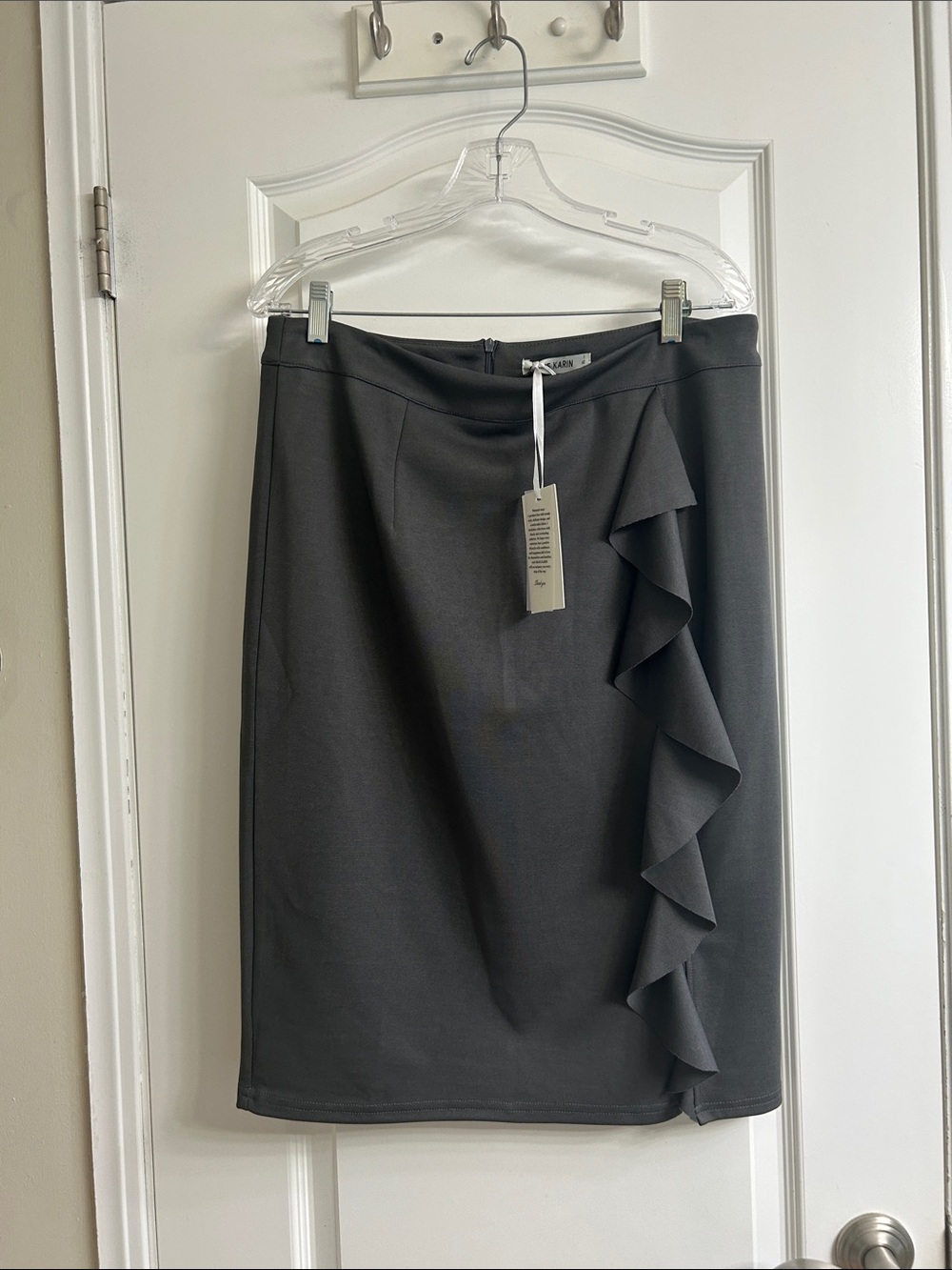 Grace Karin Charcoal Ruffle Pencil Skirt